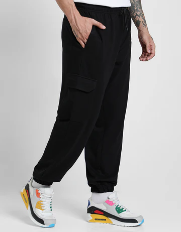 Solid Baggy Fit Cargo Joggers